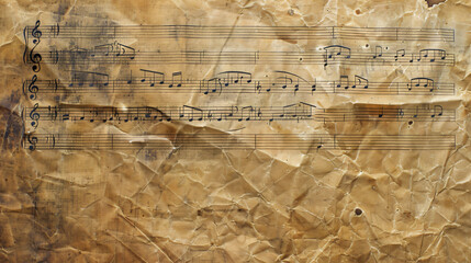 Closeup view of sheet with music notes copy space
