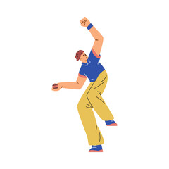 Vector illustration of a bowler swinging to throw the ball. Isolated background.