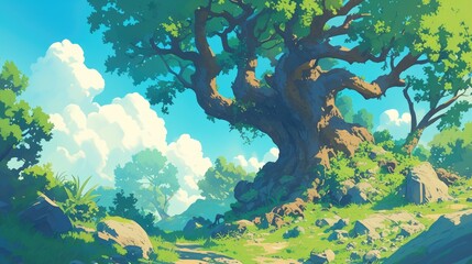 Fototapeta premium A whimsical illustration of a tree in a cartoon style