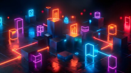 Fototapeta premium Neon-lit geometric installation