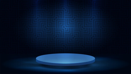 3d podium in dark blue tones for product presentation