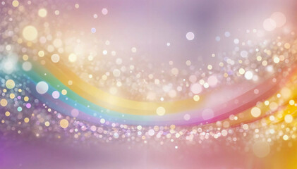 A reverse rainbow, covered with blurry transparent white and yellow circles, on a blurred lilac gradient background.