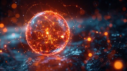 Artistic representation of quantum entanglement within an AI network, highlighting the interaction of quantum physics and artificial intelligence at the atomic level. Minimal and Simple style