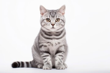 Portrait of a cute american shorthair cat on white background