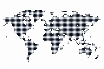 World map with black dots on white background