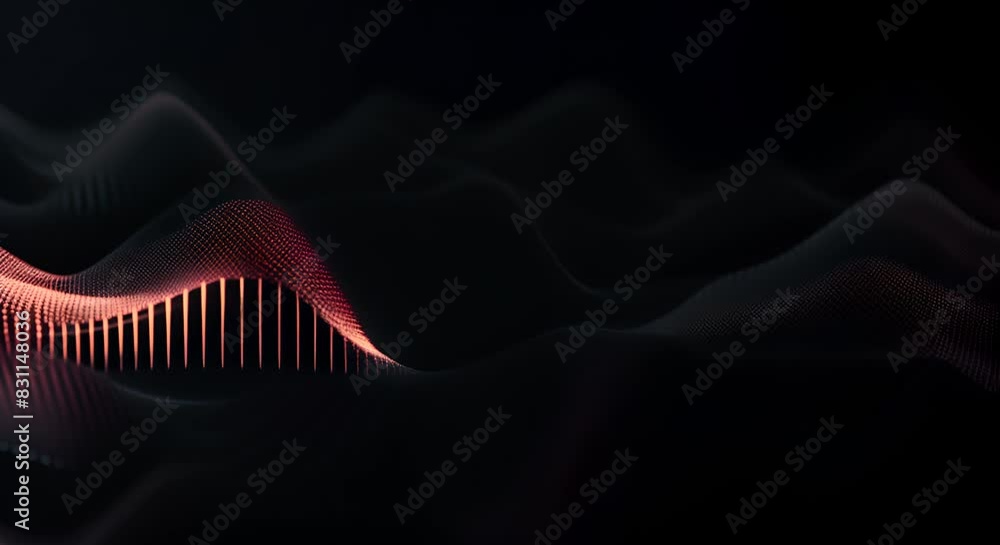 Poster Abstract digital wave particles in a dynamic flow on a dark background. Futuristic technology concept  Video animation
