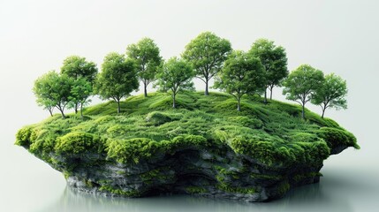 A small, lush island with trees and grass, floating in a white, empty background.