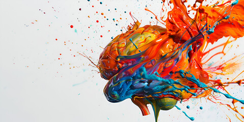 The human brain explodes with a flurry of ideas and inspiration of vibrant colors