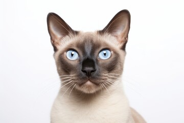 Portrait of a smiling tonkinese cat over white background