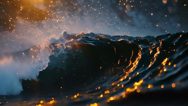 A massive threatening wave ready to crash down symbolizing the consequences of making a wrong move in crypto arbitrage.