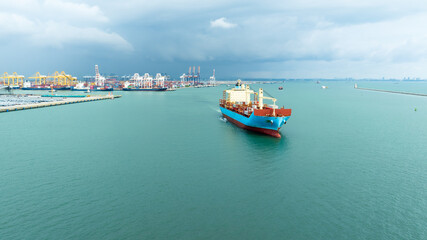 container ship sailing in sea, shipping business and industry service of cargo logistic import and...
