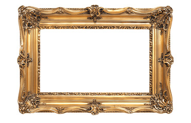 antique old gold ornate rectangle picture frame with a fancy design isolated on white background