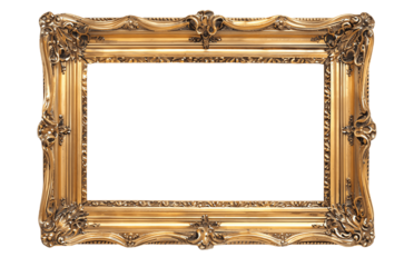 antique old gold ornate rectangle picture frame with a fancy design isolated on white background