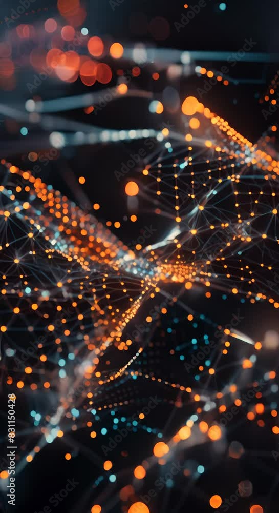 Aufkleber Detailed Abstract Digital Network technilogy background  with Glowing Points and Interconnected Lines in Vertical Video