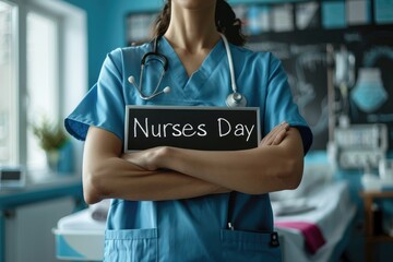 Nurse holding a sign that reads Nurses Day, signifying appreciation for healthcare professionals