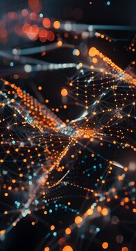 Detailed Abstract Digital Network technilogy background  with Glowing Points and Interconnected Lines in Vertical Video