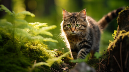 Curious Cat Exploring Forest
