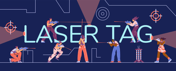 Vector concept of the laser tag gameplay with players equipped with weapons and protective gear