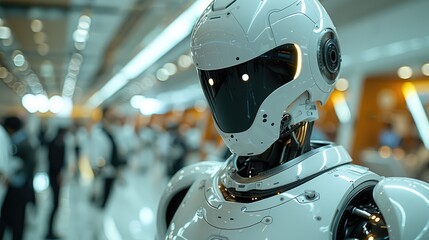 Fototapeta premium Shallow Depth of Field Portrait of Robot and Human in Career Talk