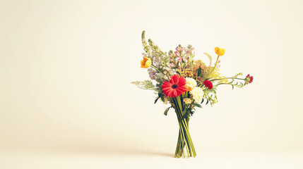 Obraz premium Bouquet of colorful flowers against light background. Vibrant arrangement showcasing variety and beauty of fresh blooms