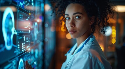 Fototapeta premium A nurse using telehealth technology, close up, modern care theme, realistic, overlay, telemedicine setup backdrop