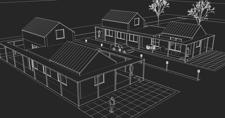 traditional residential house 3d rendering