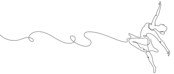 ontinuous line drawing of woman ballet dancer. Woman ballet dancer line art style vector illustration © Kensusei