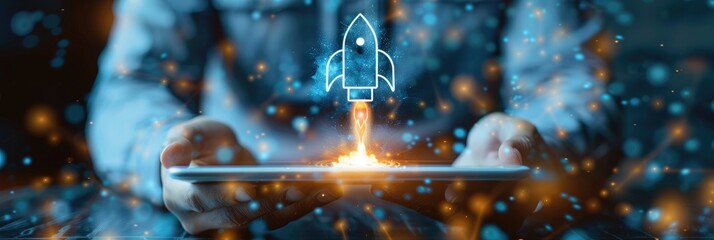 Rocket Launching from Digital Tablet Concept