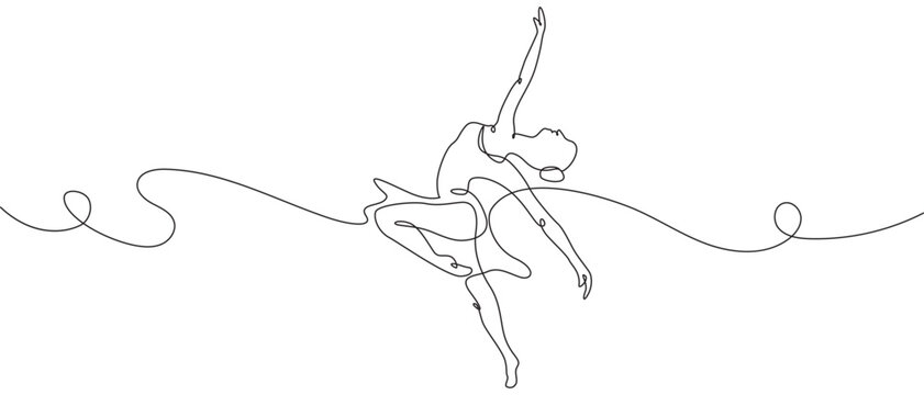 ontinuous line drawing of woman ballet dancer. Woman ballet dancer line art style vector illustration