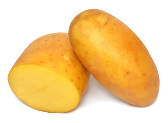 Potato whole and half macro isolated on white background