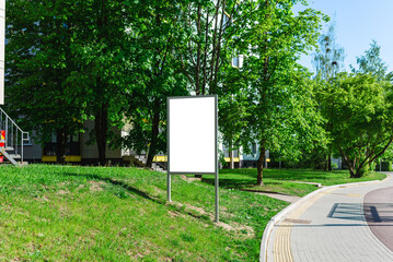 White mockup, pedestrial path residential building summer.