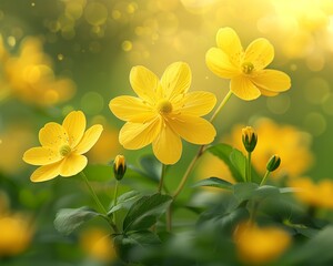 Obraz premium flowers leaves yellow background