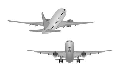 airplanes landing and take off. vector illustration isolated on white background.