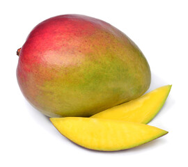 Mango fruit whole and slice isolated on a white background