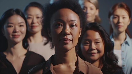 Fototapeta premium Diversity portrait selfie and business women teamwork global success or group empowerment in office leadership Social media career of asian black woman and senior people or staff profi : Generative AI