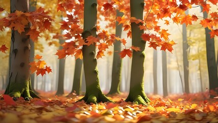 The Autumn maple forest scene is a perfect backdrop for an autumn product display. This is a three-dimensional rendering of the scene.
