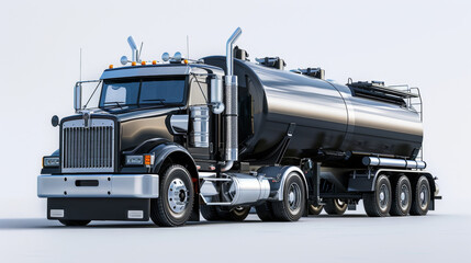A fortress-like fuel tanker truck on white background