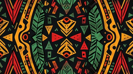abstract african tribal pattern traditional colors of black red yellow and green seamless vector design