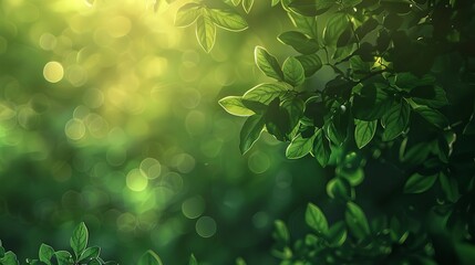 abstract green bokeh nature background defocused leaves and sunlight dreamy summer forest texture digital illustration