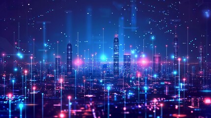 Fototapeta premium abstract smart city lights at night network connectivity and technology concept illustration