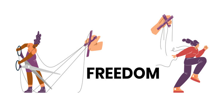 Vector set of puppets getting out of control. Isolated background.