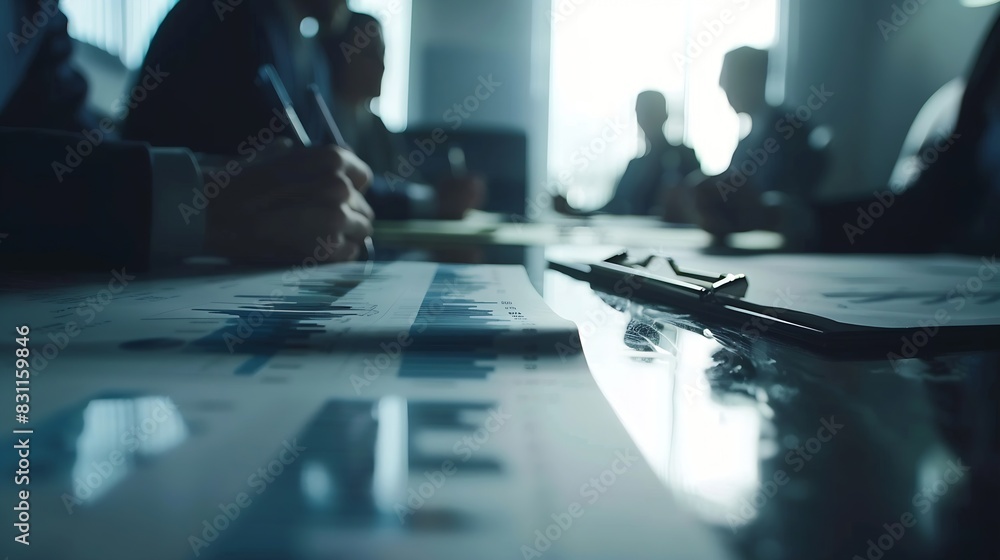 Poster teamwork with businessman analyzing cost graphs on table at conference room : generative ai