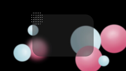Dark background with peach pink color bubbles in glass morphism style