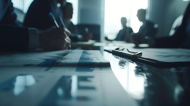 Teamwork with businessman analyzing cost graphs on table at conference room : Generative AI