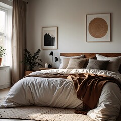 Bedroom interior,minimalist bedroom, 3D rendering,Created with Generative AI.