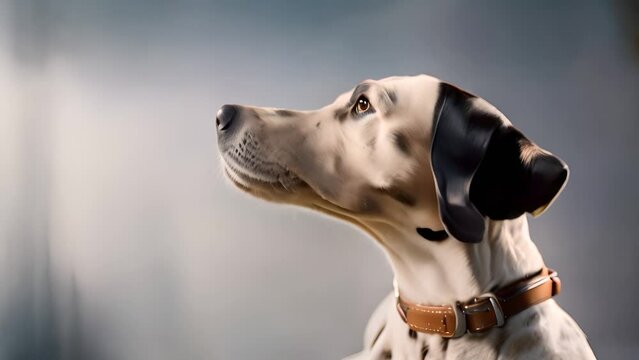 Dalmatian Dog Wearing Leather Collar in Close-up Shot Generative AI