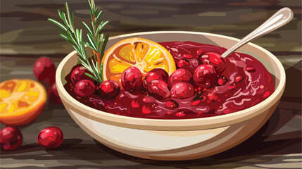 Fresh cranberry sauce with orange peel and rosemary o