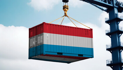 Freight containers with Luxembourg flag, clouds background