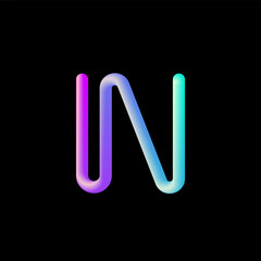 3d letter N, alphabet font made from volumetric tubular