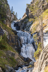 Mystic Falls on the Firehole River in Yellowstone National Park in Wyoming on a sunny fall day